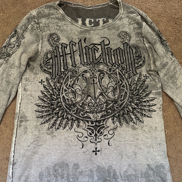 distressed Affliction reversible thermal shirt